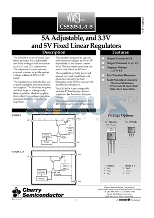 CS5205-3GT3 datasheet - 5A Adjustable, and 3.3V and 5V Fixed Linear Regulators