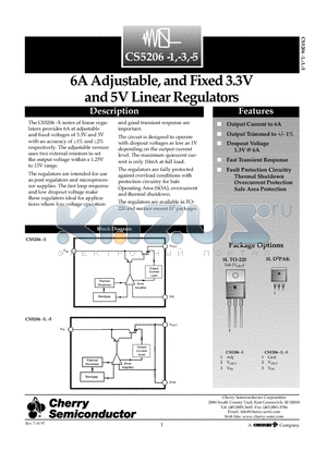 CS5206-1GDPR3 datasheet - 6A Adjustable, and Fixed 3.3V and 5V Linear Regulators