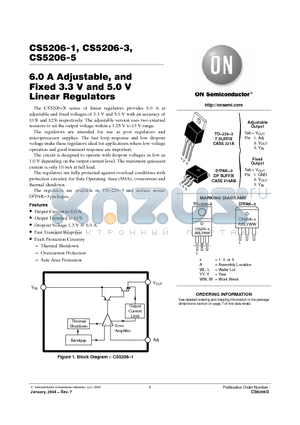 CS5206-1 datasheet - 6.0 A Adjustable, and  Fixed 3.3 V and 5.0 V  Linear Regulators