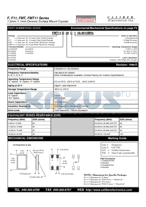 F11A20C3 datasheet - 1.3mm /1.1mm Ceramic Surface Mount Crystals