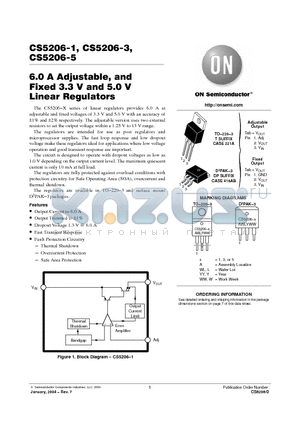 CS5206-3GDP3 datasheet - 6.0 A Adjustable, and  Fixed 3.3 V and 5.0 V  Linear Regulators