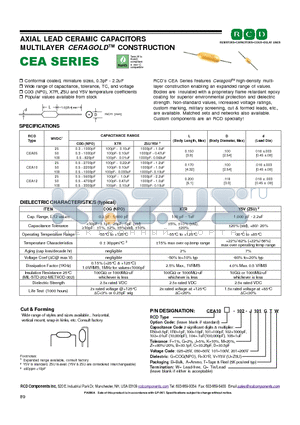 CEA10-100-B101 datasheet - AXIAL LEAD CERAMIC CAPACITORS MULTILAYER CERAGOLDTM CONSTRUCTION