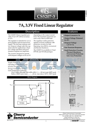 CS5207-3 datasheet - 7A, 3.3V Fixed Linear Regulator
