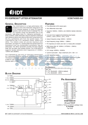 874005AG-04LFT datasheet - PCI EXPRESS JITTER ATTENUATOR