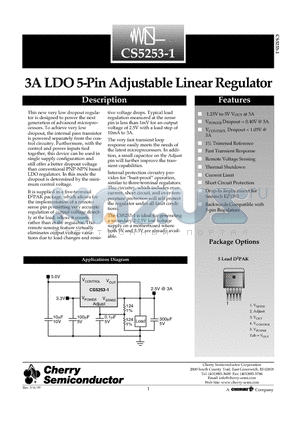 CS5253-1GDPR5 datasheet - 3A LDO 5-Pin Adjustable Linear Regulator