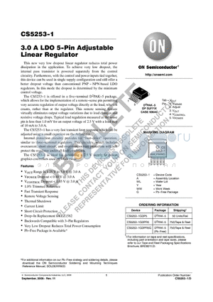 CS5253-1GDP5 datasheet - 3.0 A LDO 5−Pin Adjustable Linear Regulator