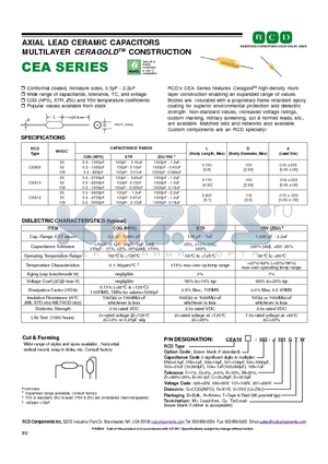 CEA10-102-B201 datasheet - AXIAL LEAD CERAMIC CAPACITORS MULTILAYER CERAGOLDTM CONSTRUCTION