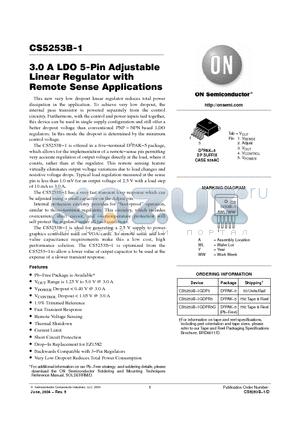 CS5253B-1GDPR5G datasheet - 3.0 A LDO 5-Pin Adjustable Linear Regulator with Remote Sense Applications