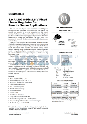 CS5253B-8GDPR5 datasheet - 3.0 A LDO 5−Pin 2.5 V Fixed Linear Regulator for Remote Sense Applications