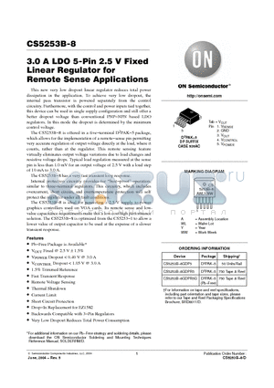 CS5253B-8GDPR5G datasheet - 3.0 A LDO 5-Pin 2.5 V Fixed Linear Regulator for Remote Sense Applications