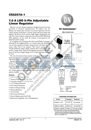 CS5257A-1GDP5 datasheet - 7.0 A LDO 5−Pin Adjustable Linear Regulator