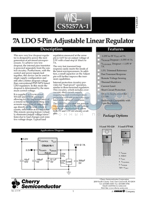 CS5257A-1GDPR5 datasheet - 7A LDO 5-Pin Adjustable Linear Regulator