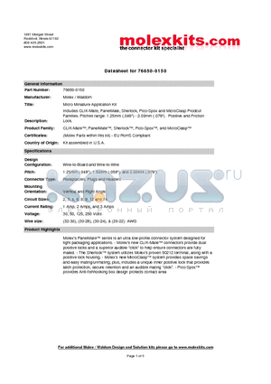 87437-0443-P datasheet - Includes CLIK-Mate, PanelMate,Sherlock, Pico-Spox and MicroClasp Prodcut