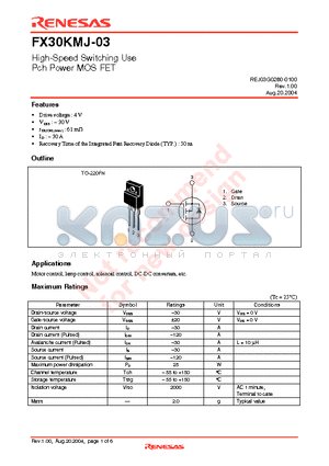 FX30KMJ-03-A8 datasheet - High-Speed Switching Use Pch Power MOS FET