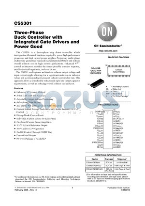 CS5301 datasheet - Three−Phase Buck Controller with Integrated Gate Drivers and Power Good