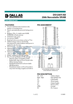 DS1230Y datasheet - 256k Nonvolatile SRAM