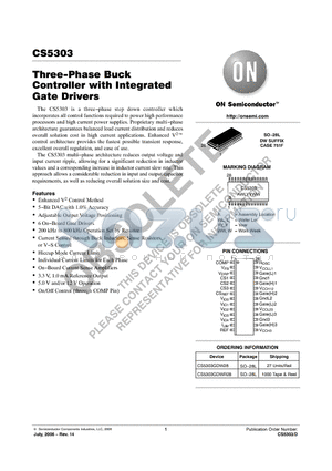 CS5303GDWR28 datasheet - Three−Phase Buck Controller with Integrated Gate Drivers