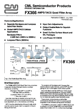 FX366 datasheet - AMPS / TACS QUAD FILTER ARRAY