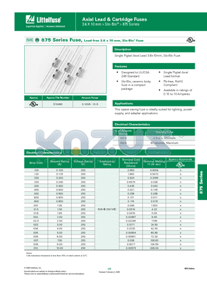 875 datasheet - Axial Lead & Cartridge Fuses