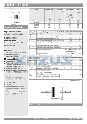 F1200A datasheet - High efficiency fast silicion rectifier diode