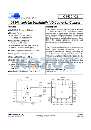 CS5321-BLZ datasheet - 24-bit, Variable-bandwidth A/D Converter Chipset