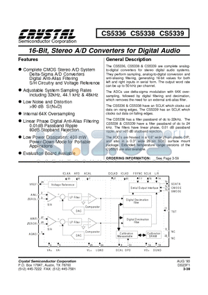 CS5336-KP datasheet - 16-Bit, Stereo A/D Converters for Digital Audio