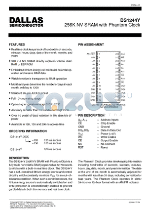 DS1244Y-120 datasheet - 256K NV SRAM with Phantom Clock