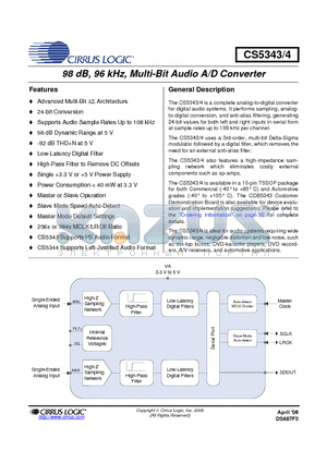 CS5343-CZZ datasheet - 98 dB, 96 kHz, Multi-Bit Audio A/D Converter