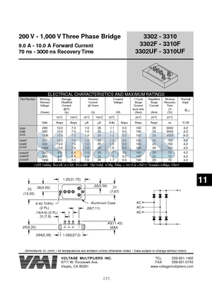 3302 datasheet - 200 V - 1,000 V Three Phase Bridge 9.0 A - 10.0 A Forward Current 70 ns - 3000 ns Recovery Time