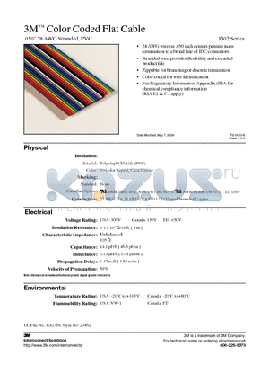 3302 datasheet - 3M Color Coded Flat Cable - .050 28 AWG Stranded, PVC