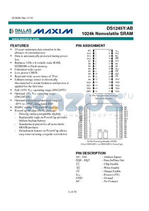 DS1245Y_10 datasheet - 1024k Nonvolatile SRAM