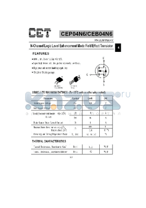 CEB04N6 datasheet - N-Channel Logic Level Enhancement Mode Field Effect Transistor