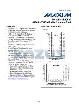 DS1251 datasheet - 4096K NV SRAM with Phantom Clock