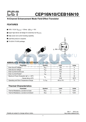 CEB16N10 datasheet - N-Channel Enhancement Mode Field Effect Transistor