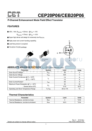 CEB20P06 datasheet - P-Channel Enhancement Mode Field Effect Transistor