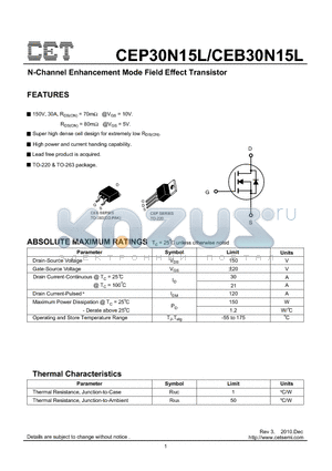CEB30N15L datasheet - N-Channel Enhancement Mode Field Effect Transistor