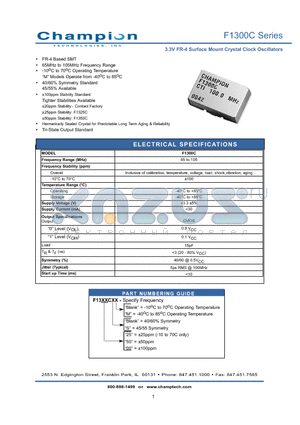 F1300CMS50 datasheet - 3.3V FR-4 Surface Mount Crystal Clock Oscillators