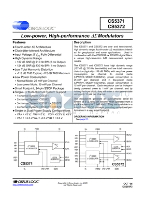 CS5372-BSZ datasheet - Low-power, High-performance DS Modulators