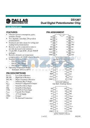 DS1267S-050/TR datasheet - Dual Digital Potentiometer Chip