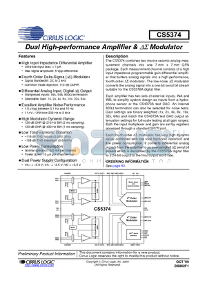 CS5374-CNZ datasheet - Dual High-performance Amplifier & DS Modulator