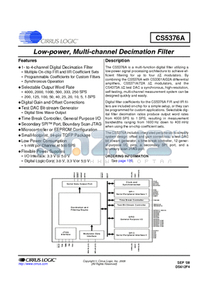 CS5376A-IQ datasheet - Low-power, Multi-channel Decimation Filter