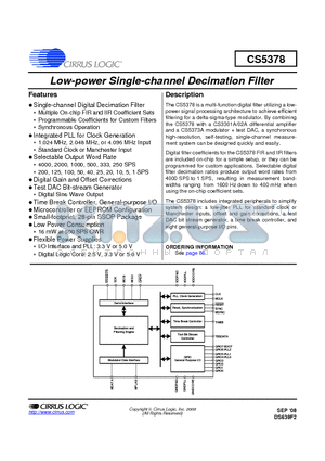 CS5378-ISZ datasheet - Low-power Single-channel Decimation Filter