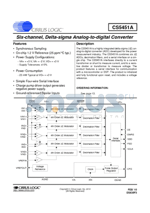 CS5451A datasheet - Six-channel, Delta-sigma Analog-to-digital Converter