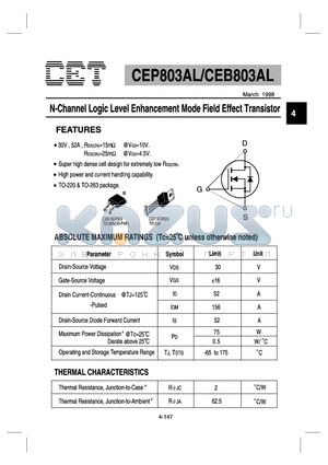 CEB803AL datasheet - N-Channel Logic Level Enhancement Mode Field Effect Transistor