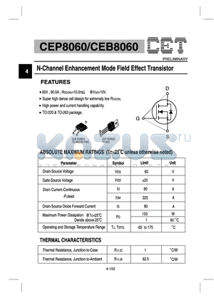 CEB8060 datasheet - N-Channel Logic Level Enhancement Mode Field Effect Transistor