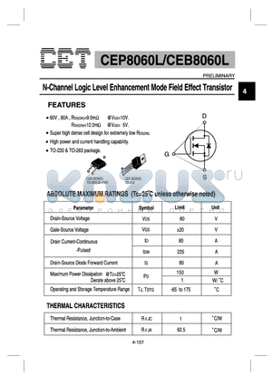 CEB8060L datasheet - N-Channel Logic Level Enhancement Mode Field Effect Transistor