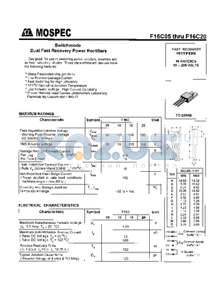 F16C20 datasheet - POWER RECTIFIERS(16A,50-200V)