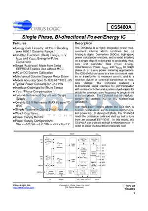 CS5460A_07 datasheet - Single Phase, Bi-directional Power/Energy IC