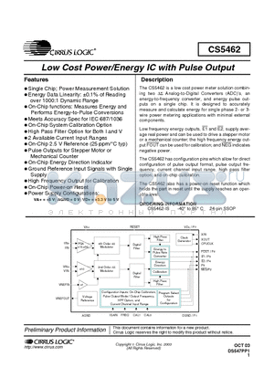 CS5462 datasheet - LOW COST POWER ENERGY IC WITH PULSE OUTPUT