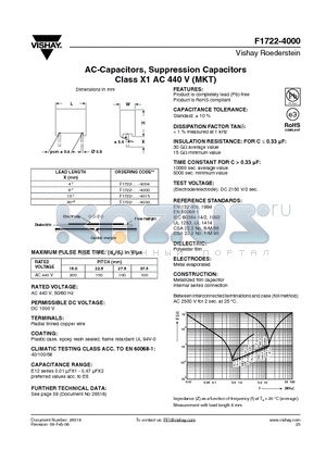 F1722-412-4 datasheet - AC-Capacitors, Suppression Capacitors Class X1 AC 440 V (MKT)